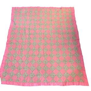 Handmade Quilt Pink Floral Cottagecore Handstitched VTG Vintage 80‎ x 72 Blanket